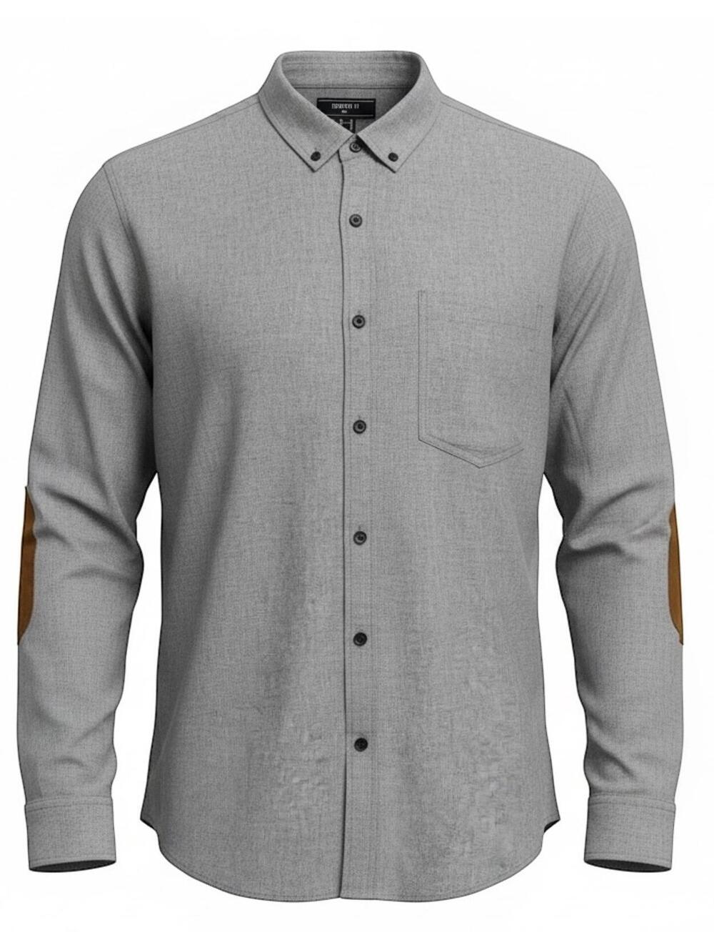 Forever 21 Men's Gray Button-Up Shirt with Brown Elbow Patch